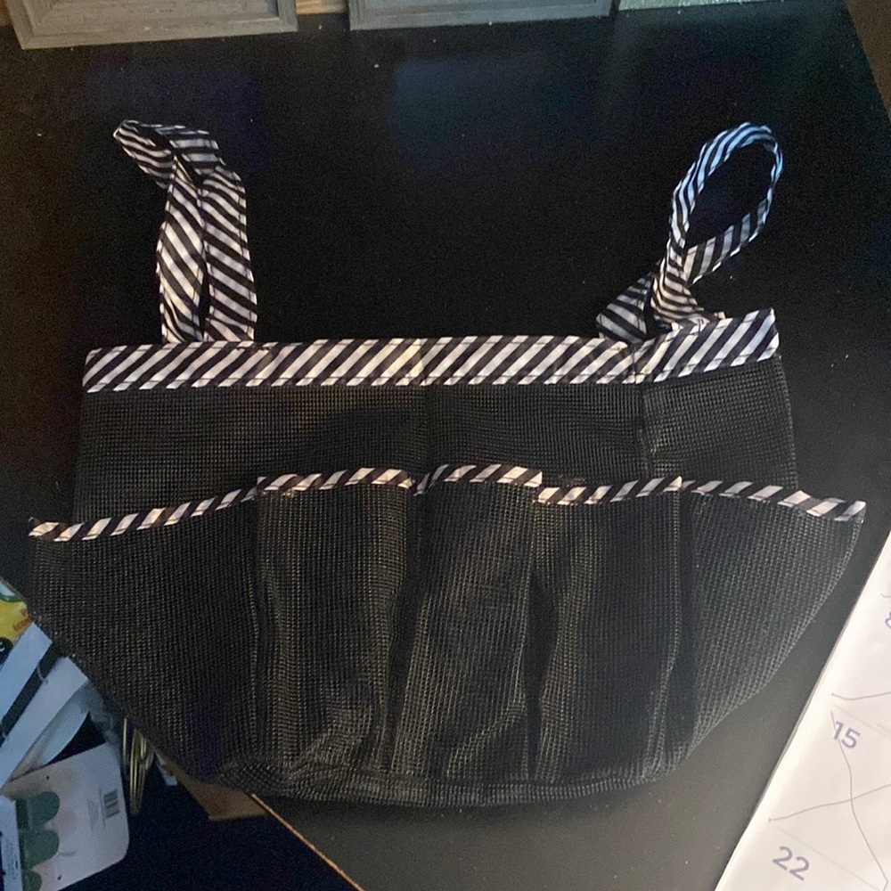 NWOT Black and white striped mesh shower caddy